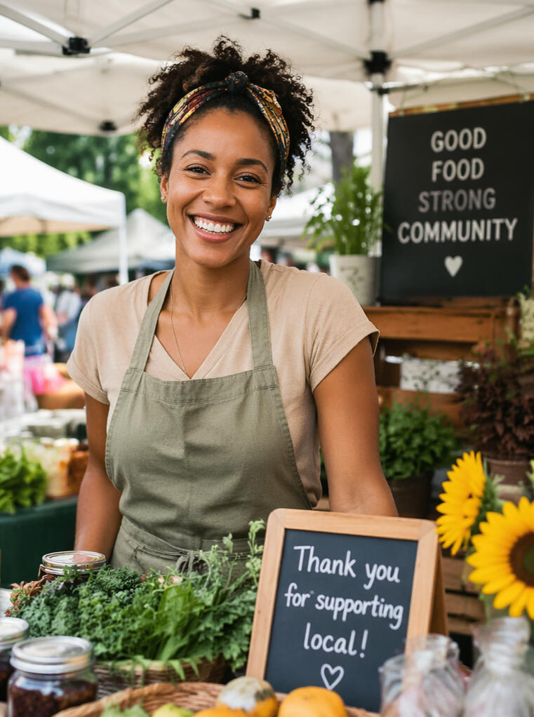 Vendor setting up booth at outdoor market
